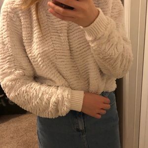 Derek heart white faux fur sweater